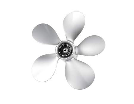 Close-up of a shiny five-blade boat propeller on a transparent background png