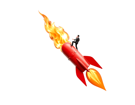 Man riding a rocket with fire png