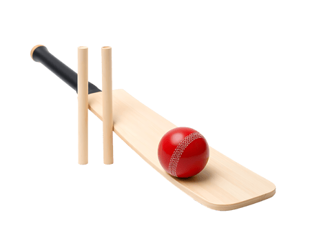 Cricket equipment - bat, ball and wickets png