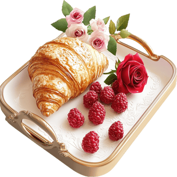 Delicious croissant berries cream on an elegant plate symbolizing indulgence breakfast elegance the charm of French cuisine png