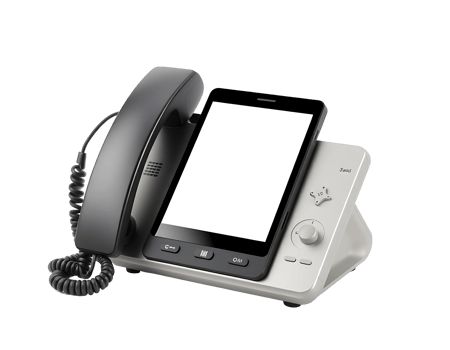 Modern office phone with digital screen and receiver png