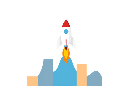 Rocket launching into space from a colorful base png