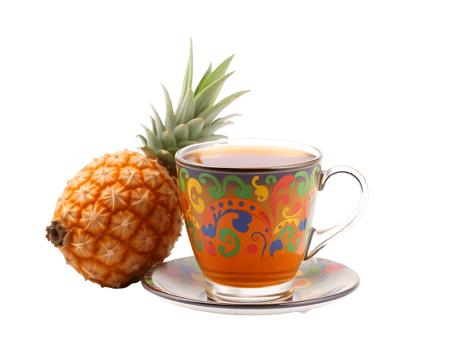 Pineapple and Tea Cup with Floral Pattern png
