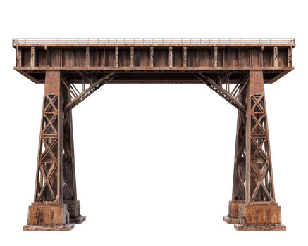 railway bridge with towering metal beams, showcasing impressive industrial architecture and weathered textures. This structure stands as testament to engineering and design png