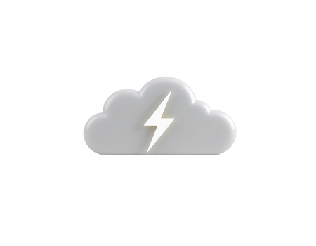 3D render of a white cloud with a lightning bolt, ideal for weather-related icons and illustrations. png