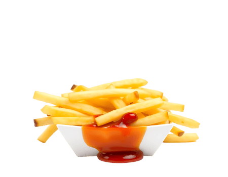 French Fries with Ketchup in a White Bowl png