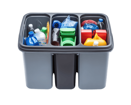 A black trash can with three compartments png