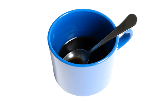 Coffee in a blue mug with a spoon png