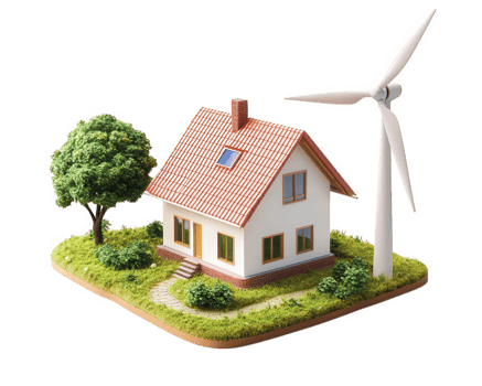A small house with a wind turbine on top png