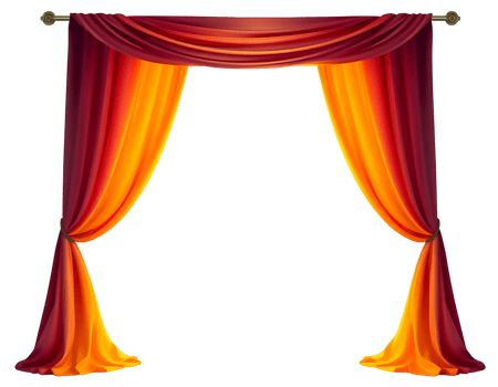 Elegant red and orange curtains for home interior decoration. png