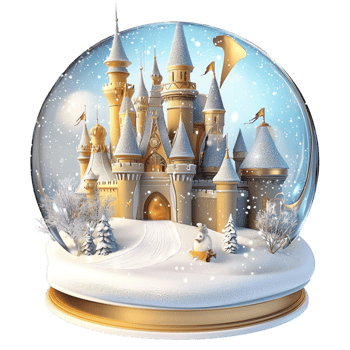 Magical snow globe featuring a fairytale castle creating a whimsical enchanting winter wonderl scene png
