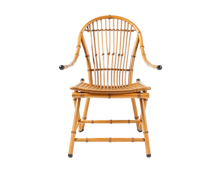Elegant Bamboo Armchair with Curved Back and Wicker Detailing png