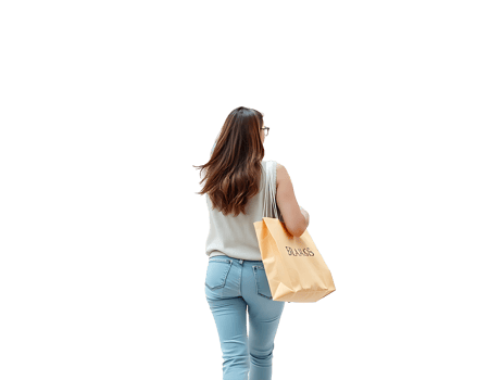 Woman walking away with shopping bag png