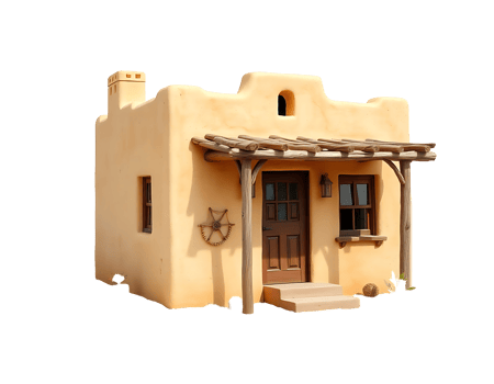 Southwest Style Adobe House with Wooden Porch png