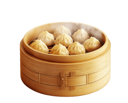 Steaming bamboo steamer filled with soft dumplings, showcasing delicious Asian dish. warm, inviting aroma enhances culinary experience png