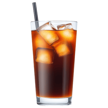 Free Isolated on Transparent Background, Refreshing iced black coffee drink served in tall glass with ice cubes and straw png
