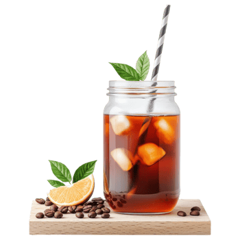 Free Isolated on Transparent Background, Refreshing coffee drink with ice and citrus garnishes png