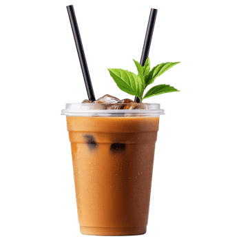 Free Isolated on Transparent Background, Refreshing iced coffee drink served in clear cup with ice and mint leaves png