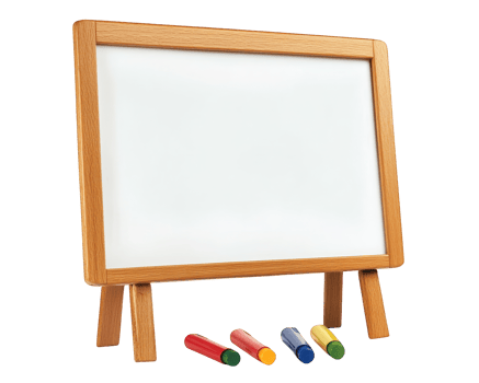 A white board with markers and crayons png