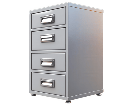 metal filing cabinet with four labeled drawers, ideal for office organization and storage. Its sleek design adds modern touch to any workspace png