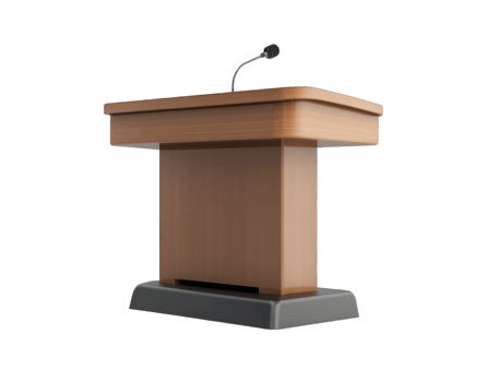 wooden podium with built in microphone, ideal for presentations and speeches. This versatile piece is perfect for classrooms, conferences, and public speaking events png