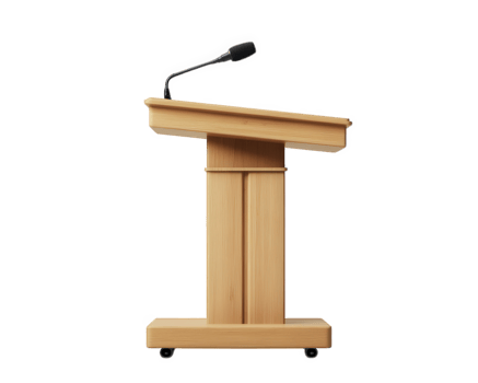 wooden teacher podium with built in microphone, ideal for presentations and lectures. This sturdy design offers functionality and style for educational settings png