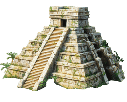 Ancient Mayan pyramid with steps and lush greenery, showcasing historical ruins and architectural beauty. symbol of rich cultural heritage png