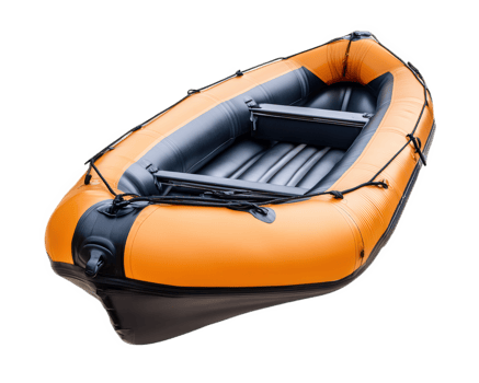 small inflatable dinghy with lightweight design, featuring bright orange exterior and gray interior. Ideal for recreational activities on water png