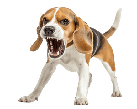 A beagle dog with its mouth open on a black background png