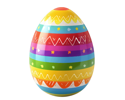 Colorful Easter egg with vibrant stripes and playful patterns, perfect for festive celebrations. This cheerful design adds joy to any holiday decor png
