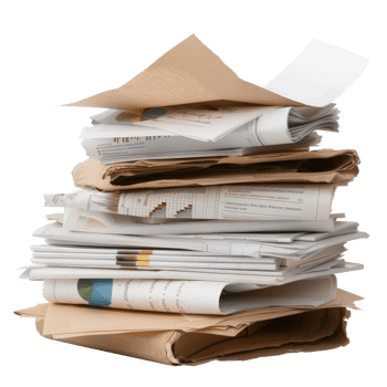 Pile of Documents and Papers with Various Charts and Reports on a White Background png