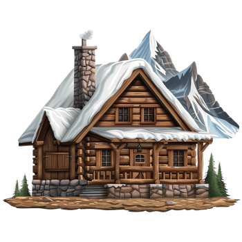 A Charming SnowCovered Log Cabin Nestled in the Mountains png