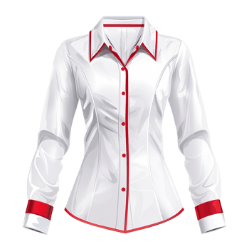 Elegant White Women's Long Sleeve Blouse with Red Trim Accents png