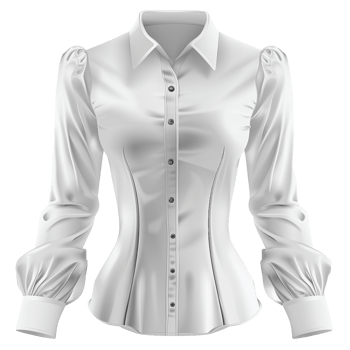 Elegant White Women's Long Sleeve Blouse with Puffed Shoulders and Fitted Waist png