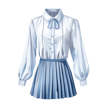 Elegant Light Blue Pleated Schoolgirl Skirt and Blouse Outfit Illustration png
