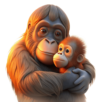 extraordinary modern A Wise Old Orangutan Cradling a Newborn 4K png
