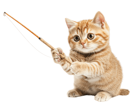 A cat is holding a fishing rod png
