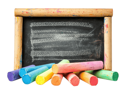 Colorful chalks arranged beside chalkboard, perfect for creative play and learning. vibrant colors invite artistic expression and fun in educational settings png