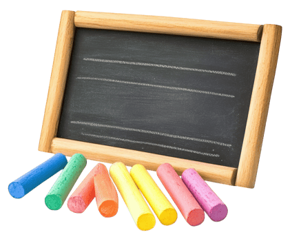 Colorful chalks arranged beside wooden chalkboard, perfect for creative learning and playful activities. Ideal for classrooms or art projects png