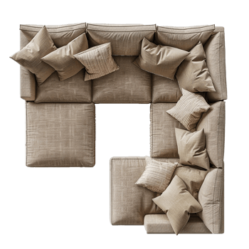 Beige Sectional Sofa with Multiple Pillows Top View png