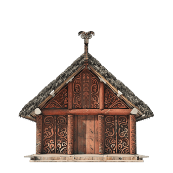 Intricate Carved Wooden House with Thatched Roof Traditional Polynesian Architecture png