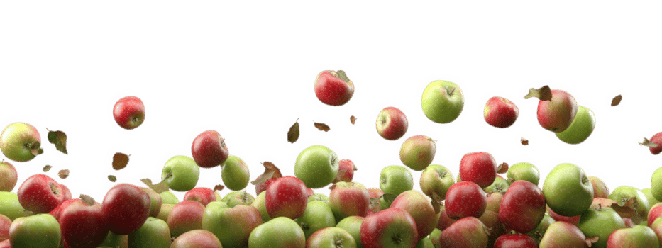 Red and green apples falling to the ground png