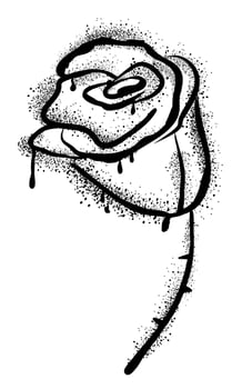 Graffiti spray paint rose flower with splash and dots in black color vector