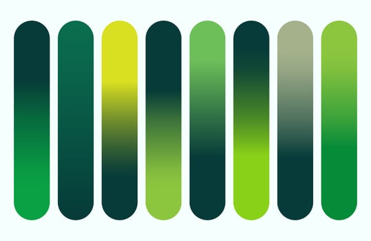 Green Color Palette Gradient with Vertical Rounded Rectangles Against White Background for Creative Projects vector