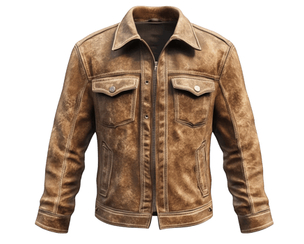 Stylish brown leather jacket with vintage look, featuring pockets and classic collar. Perfect for casual wear or outdoor activities png