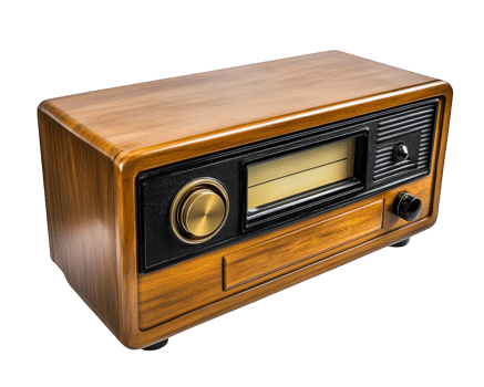 Retro wooden radio with cassette deck, showcasing vintage design and nostalgia. Perfect for music lovers and collectors png