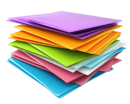 A stack of colorful paper files on a black background png