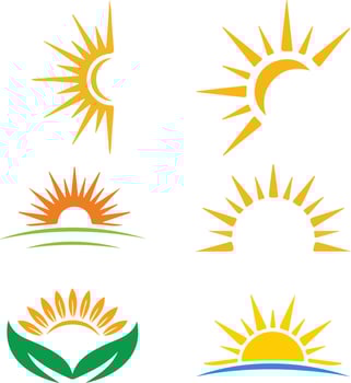 Sunrise and Sunset Logo Set with Abstract Sun Rays. vector