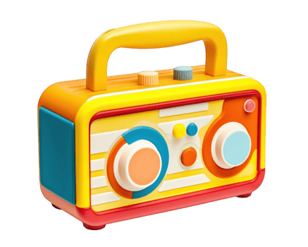 Colorful radio toy with playful design for kids, featuring bright colors and interactive buttons, perfect for imaginative play and enhancing creativity png