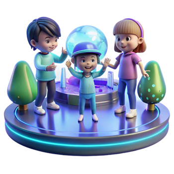 serene modern Children Playing with premium png